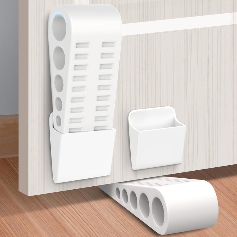 HELEMAN Rubber Door Stoppers for Bottom of Door - 4 Pack Door Stop Wedge with Holder Heavy Duty Doorstop for Home Office Classroom Garage Stackable on Multi Floor Carpet Concrete Tile Linoleum & Wood White - Image 1